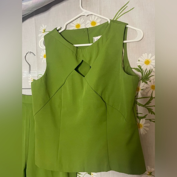 Vintage Giorgio Fiorlini chartreuse green abstract tailored ladies pant suit set - Picture 5 of 11